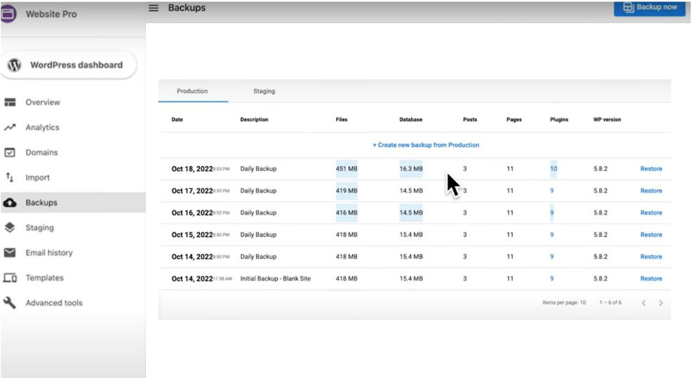 Website Builder: Backups